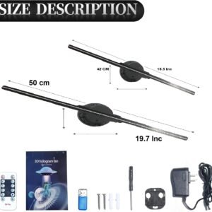 Upgrade New 3DHologramFan 50cm 19.7 Inch, LED Holographic Projector with WiFi Bluetooth Remote, 528 Highlight LEDs, 1500+ Videos, for Store Display Events Exhibition Wall Mount